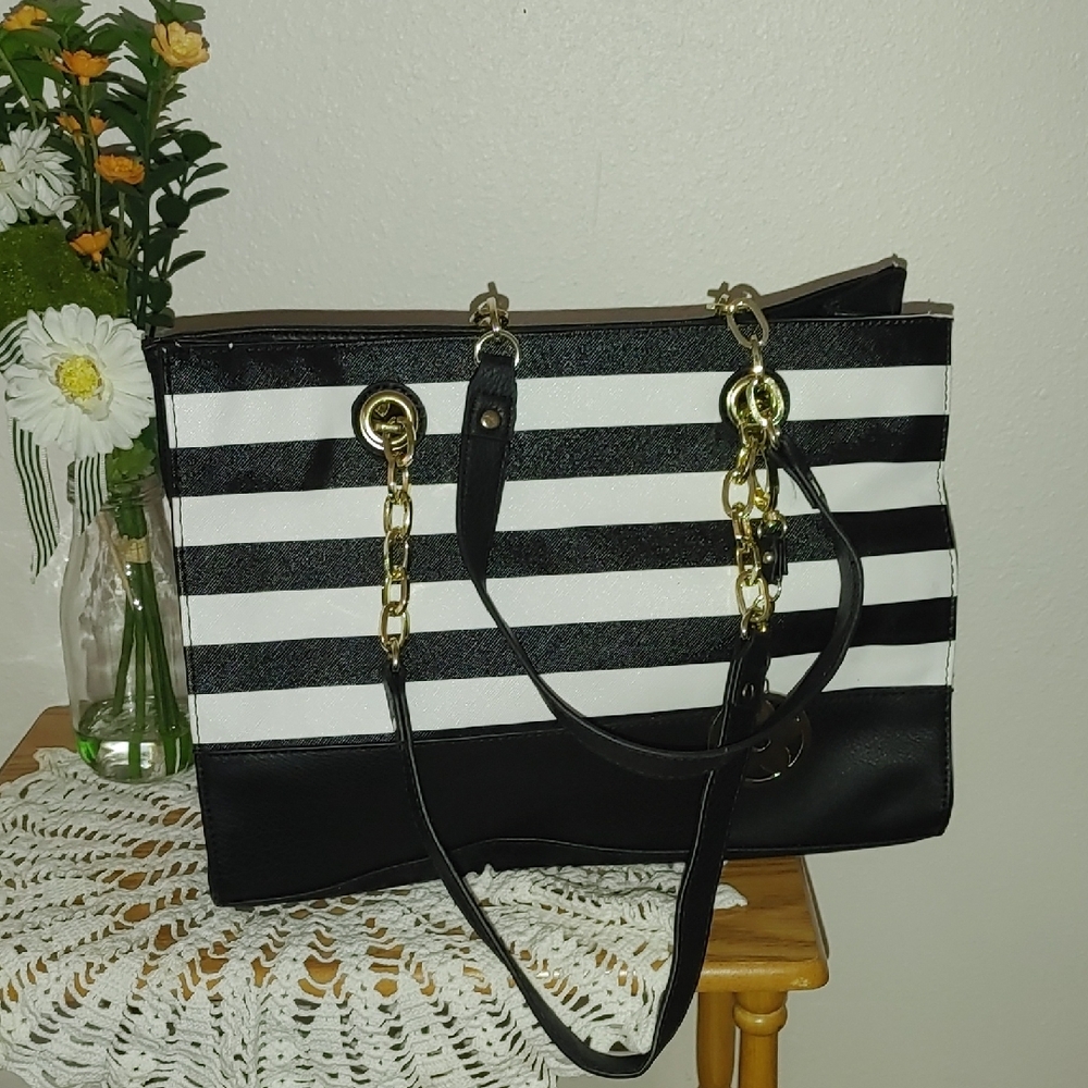 Black and White Striped Tote Bag